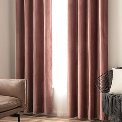 2 PCs Stainless Ring Eyelet Velvet Curtains With Velcro Belts - Dusty Rose