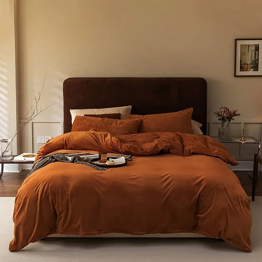 Reversible Velvet Duvet Cover - Caramel Brown