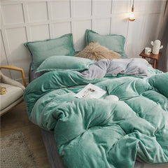 Reversible Velvet Duvet Cover - Bamboo Green & Light Grey