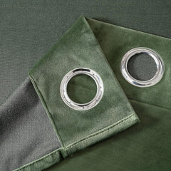 2 PCs Stainless Ring Eyelet Velvet Curtains With Velcro Belts - Olive Green