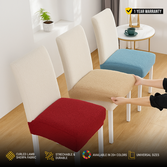 Curled Lamb Sherpa Fabric Dining Seat Covers.