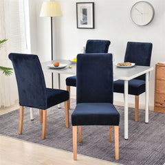 Stretchable Velvet Dining Chair Covers - Dark Blue