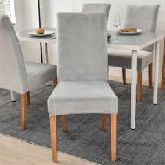 Stretchable Velvet Dining Chair Covers - Light Grey