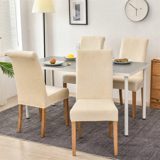 Stretchable Velvet Dining Chair Covers - Off White