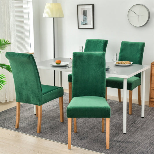 Stretchable Velvet Dining Chair Covers - Dark Green