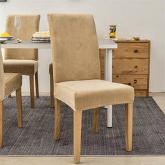 Stretchable Velvet Dining Chair Covers - Beige