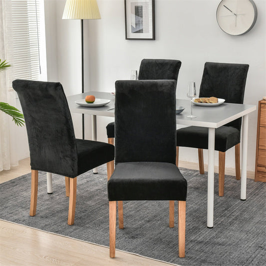 Stretchable Velvet Dining Chair Covers - Black