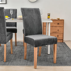 Stretchable Velvet Dining Chair Covers - Charcoal Grey