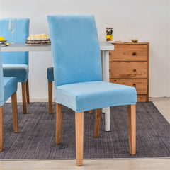 Stretchable Velvet Dining Chair Covers - Aqua Blue