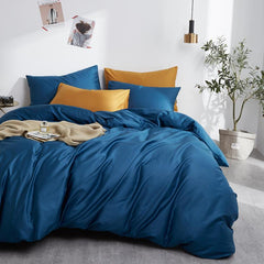 4 Pillows Cotton Sateen Bed Sheet - Steal Blue