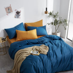 4 Pillows Cotton Sateen Bed Sheet - Steal Blue