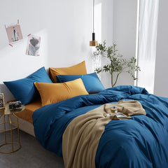 4 Pillows Cotton Sateen Bed Sheet - Steal Blue