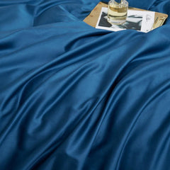 4 Pillows Cotton Sateen Bed Sheet - Steal Blue