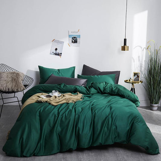 4 Pillows Cotton Sateen Bed Sheet - Dark Green