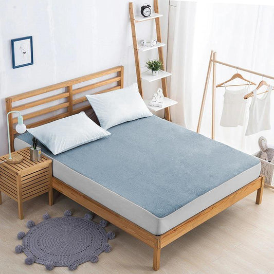 Waterproof Cotton Jersey King Mattress Cover - Blue Grey