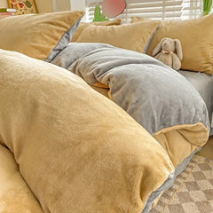 Reversible Velvet Duvet Cover - Golden & Light Grey