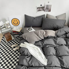 Pure Cotton Reversible Duvet Cover Set - Dark & Ash Grey