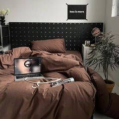 Pure Cotton Reversible Duvet Cover Set - Brown