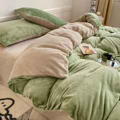 Reversible Velvet Duvet Cover - Apple Green
