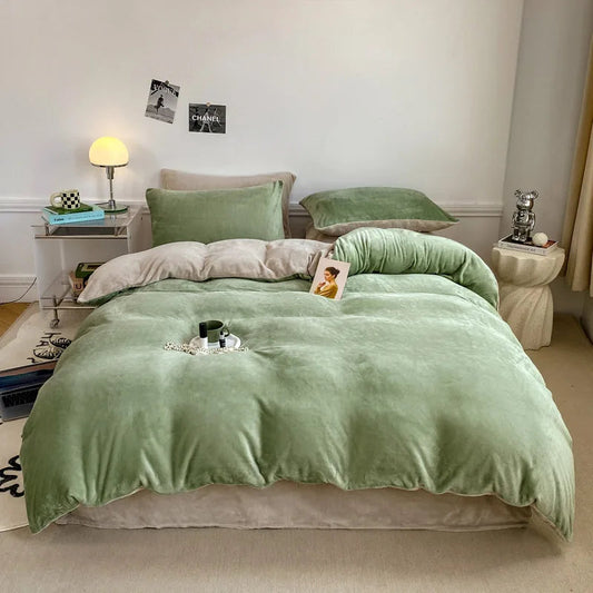 Reversible Velvet Duvet Cover - Apple Green