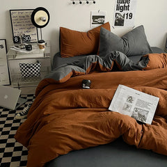 Pure Cotton Reversible Duvet Cover Set - Rust Brown & Grey