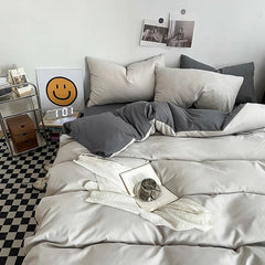 Pure Cotton Reversible Duvet Cover Set - Smoke White & Grey