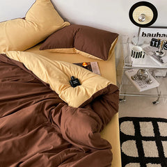 Pure Cotton Reversible Duvet Cover Set - Brown & Golden