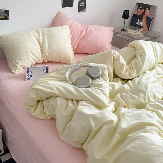 Pure Cotton Reversible Duvet Cover Set - Offwhite & Pink