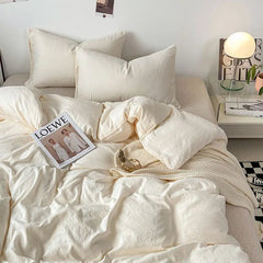 Pure Cotton Reversible Duvet Cover Set - Off White