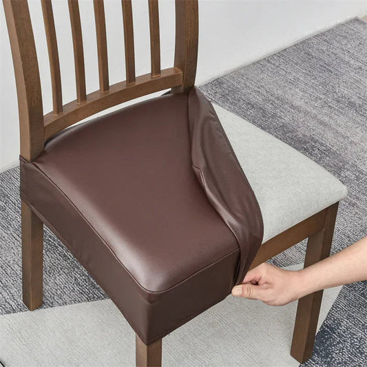 Waterproof Faux Leather Dining Seat Covers - Dark Brown