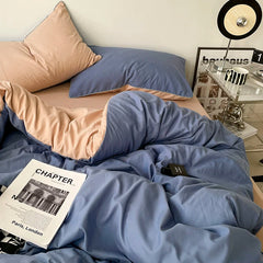 Pure Cotton Reversible Duvet Cover Set - Lapis Blue & Dark Beige