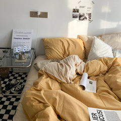 Pure Cotton Reversible Duvet Cover Set - Mango Yellow Shades