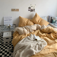 Pure Cotton Reversible Duvet Cover Set - Mango Yellow Shades