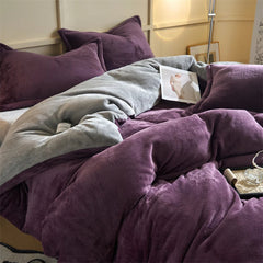 Reversible Velvet Duvet Cover - Purple & Grey