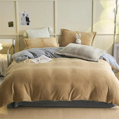 Reversible Velvet Duvet Cover - Dark Beige & Grey