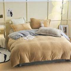 Reversible Velvet Duvet Cover - Dark Beige & Grey