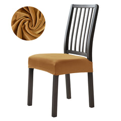 Stretchable Velvet Dining Seat Covers - Camel Brown