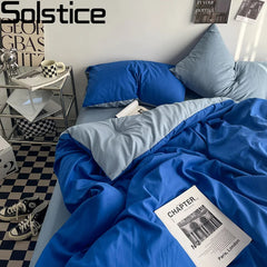 Reversible Cotton Duvet Cover - Royal Blue & Light Blue