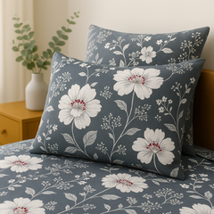 Pure Cotton Fitted Sheet Set - Midnight Bloom