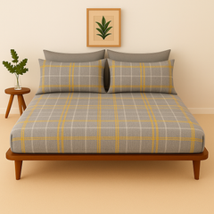Pure Cotton Fitted Sheet Set - Checkered