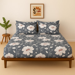 Pure Cotton Fitted Sheet Set - Midnight Bloom