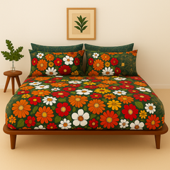 Pure Cotton Fitted Sheet Set - Floral Meadow