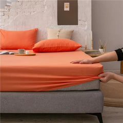 Cotton Fitted Bed Sheet With Pillows - Orange