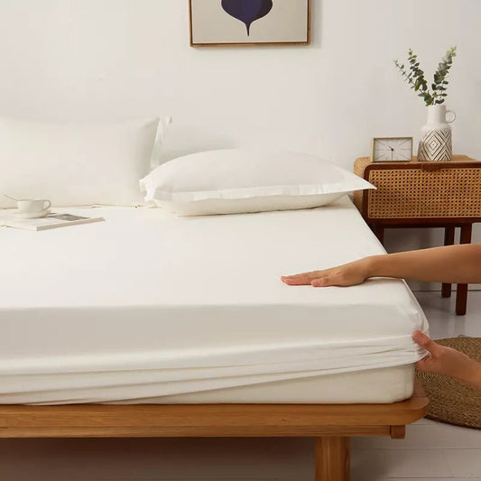Cotton Fitted Bed Sheet With Pillows - White Shades