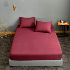 Cotton Fitted Bed Sheet With Pillows - Maroon