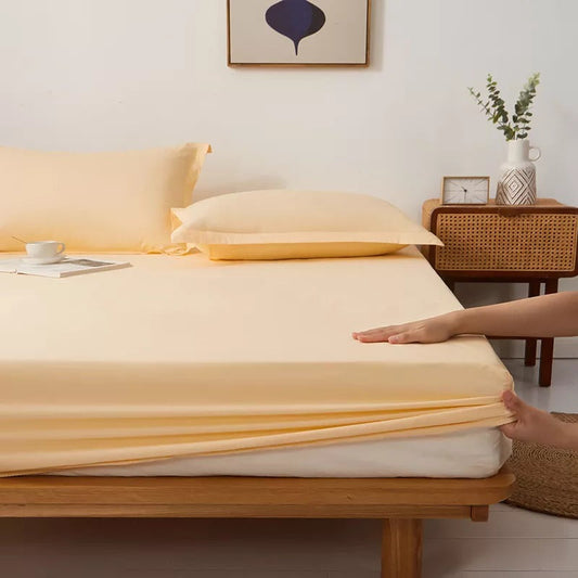 Cotton Fitted Bed Sheet With Pillows - Mango Yellow