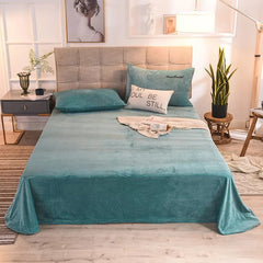 Coral Velvet Flat Bed Sheet - Sea Green