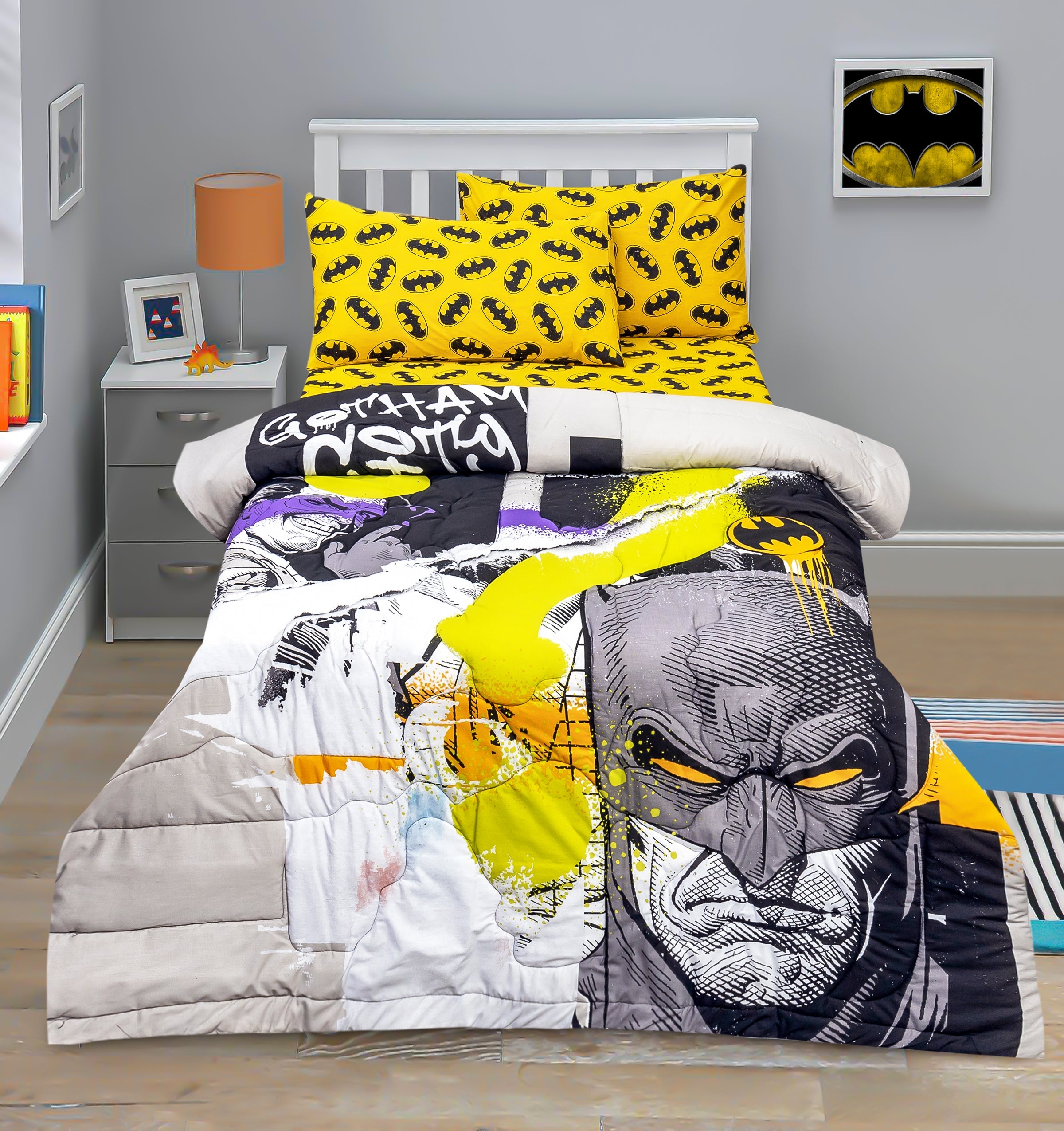 4-Piece Kids Cartoon Character Printed Bedspread Set - Batman