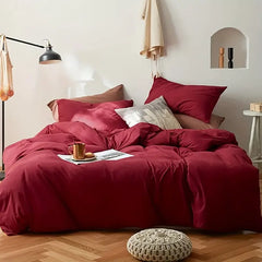 Pure Cotton Reversible Duvet Cover Set - Wine Red & Brown