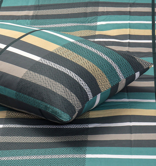 4 Pillows Cotton Bed Sheet - Stripe Green